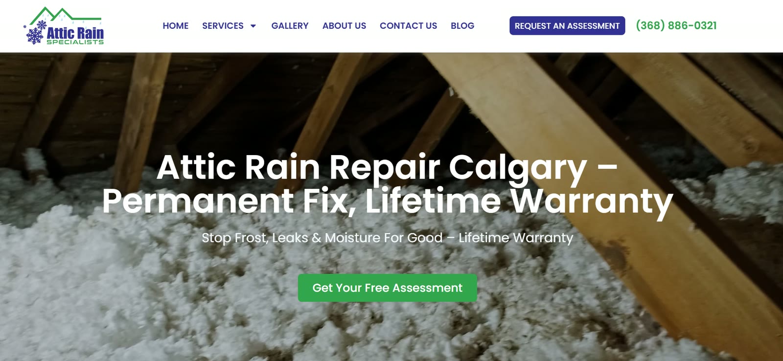 Attic Rain Specialists website design for an attic insulation and attic rain repair contractor in Calgary